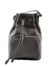 La Rose Drawstring Zip Leather Bucket Bag In Black
