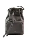 La Rose Drawstring Zip Leather Bucket Bag In Black