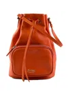 La Rose Drawstring Leather Bucket Bag In Orange