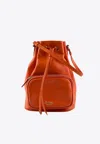 La Rose Drawstring Leather Bucket Bag In Orange