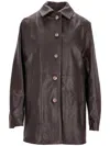 La Rose Button-up Leather Coat In Brown