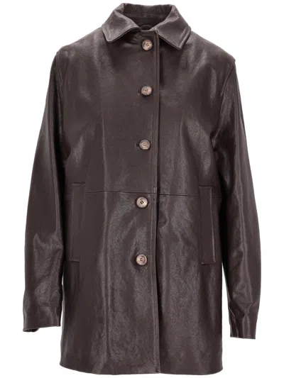 La Rose Leather Vintage Jacket In Testa Di Moro