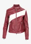 La Rose Leather Zip-up Bomber Jacket In Red