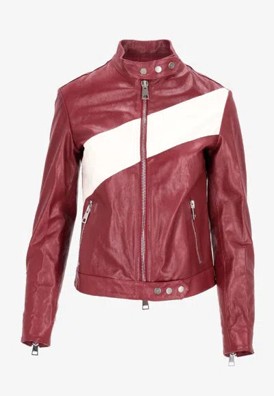 LA ROSE LEATHER ZIP-UP BOMBER JACKET
