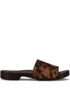 La Rose Leopard Print Studded Leather Clogs In Brown
