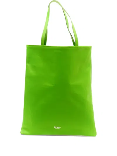 La Rose Logo Detail Leather Tote Bag In Green
