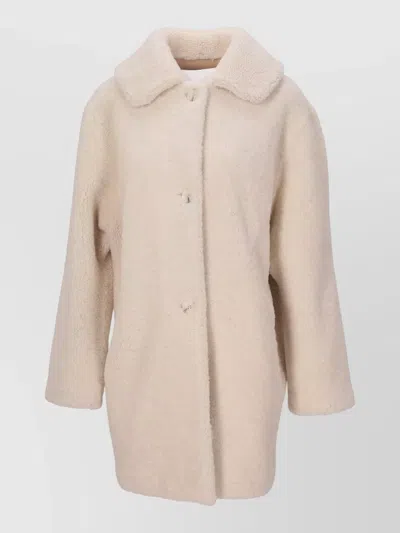 La Rose Long Hair Coat Notched Collar Sleeves In Neutral