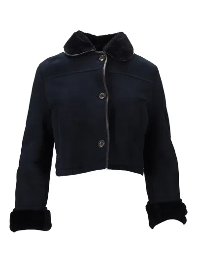 La Rose Giubbino In Pelle Montone Blu In Black