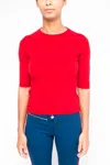 La Rose Red Round Neck Sweater Top In Red