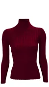 La Rose Ribbed High-neck Sweater In Maroon
