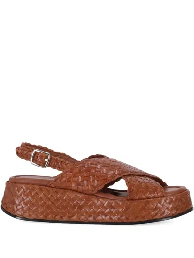 La Rose Maui Platform Leather Sandals In Brown