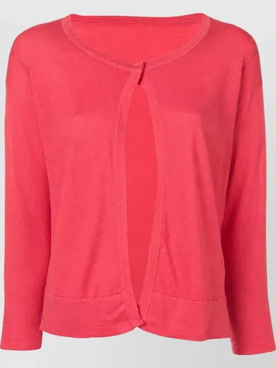 La Rose Merino Knitted Round-neck 3/4-sleeve Cardigan In Pink