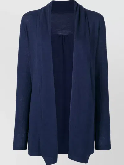 La Rose Merino Wool Fine-knit Longline Cardigan In Blue