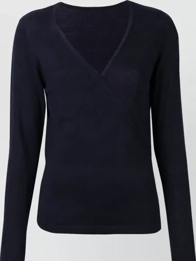 La Rose Merino Wool V-neck Wrap Sweater In Blue