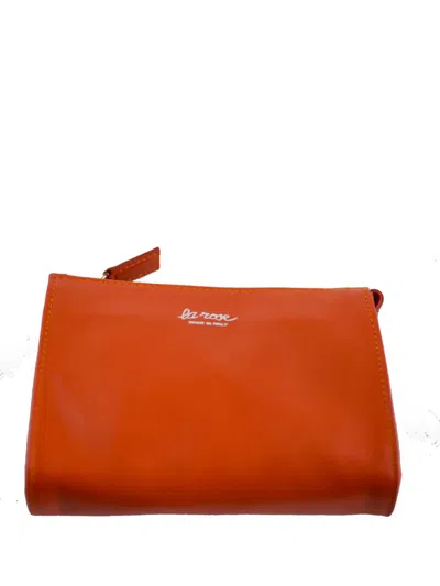 La Rose Minimal Leather Make-up Bag In Arancione