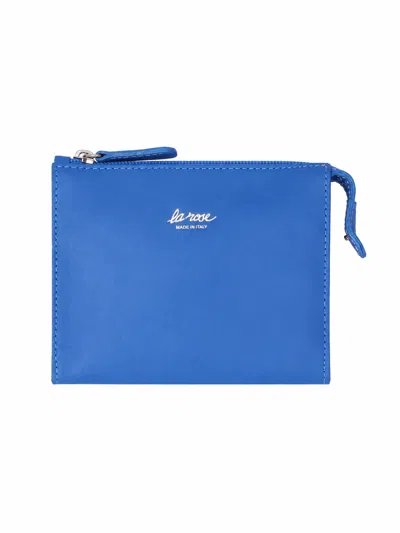 La Rose Minimal Leather Make Up Bag In Blue