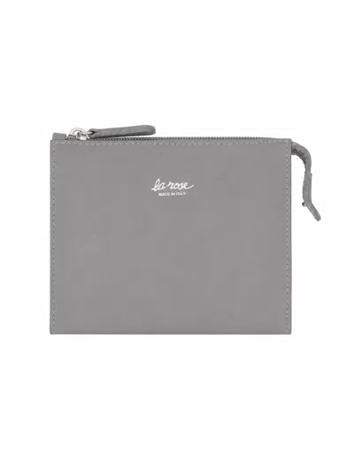 La Rose Minimal Leather Make Up Bag In Gray
