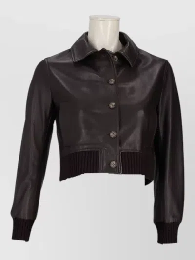 La Rose Nappa Leather Jacket Collared Neck Design In Black