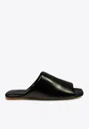 La Rose Nappa Leather Slides In Black