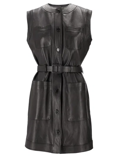 La Rose Abito In Pelle Nero In Brown