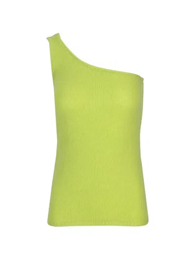 La Rose One-shoulder Knitted Top In Green