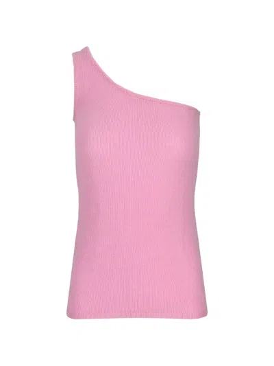La Rose One-shoulder Knitted Top In Purple