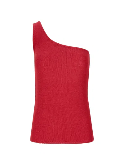 La Rose One-shoulder Knitted Top In Red