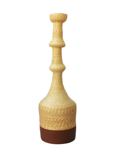 La Rose Raffia And Leather Vase In Beige