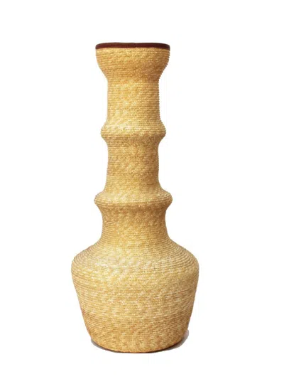 La Rose Raffia And Leather Vase In Beige