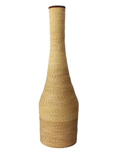 La Rose Raffia And Leather Vase In Beige