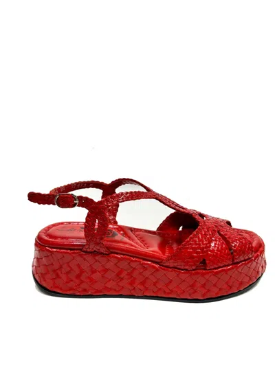 La Rose Red Leather Wedges