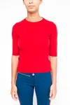 La Rose Red Round Neck Sweater Top In Red