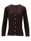 La Rose Ribbed Button Cardigan In Brown