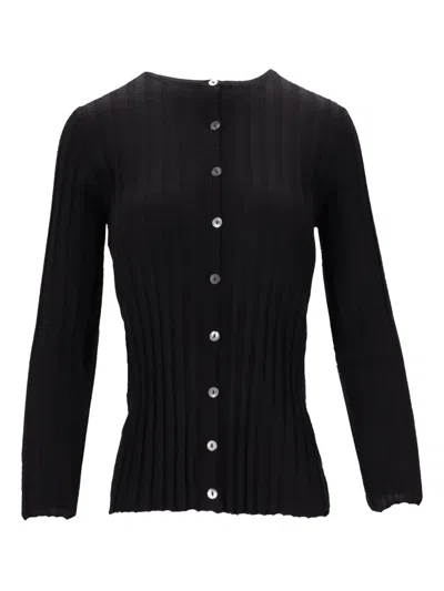La Rose Ribbed Button Top In Black