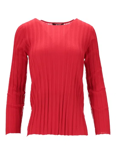 La Rose Ribbed Girocollo Top In Red