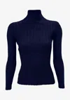 La Rose Ribbed High-neck Sweater In Blue