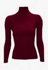 La Rose Ribbed High-neck Sweater In Burgundy