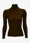 La Rose Cashmere Silk Ribbed Turtleneck Long Sleeve In Brown