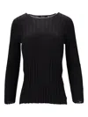 La Rose Ribbed Long-sleeve Sweater In Black