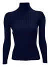 La Rose Ribbed High-neck Sweater In Blue