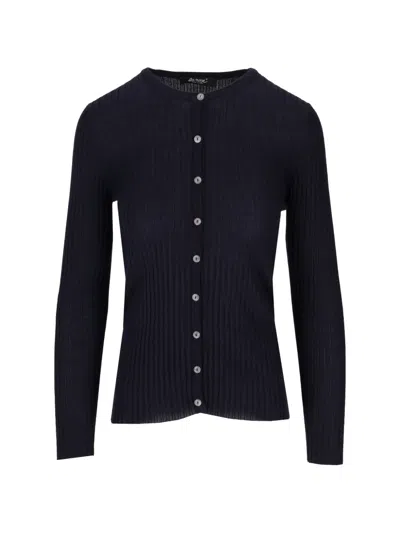 La Rose Ribbed-knit Round-neck Cardigan In Blue