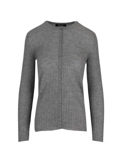 La Rose Ribbed-knit Round-neck Cardigan In Gray