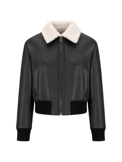 La Rose Shearling-collar Leather Jacket In Black