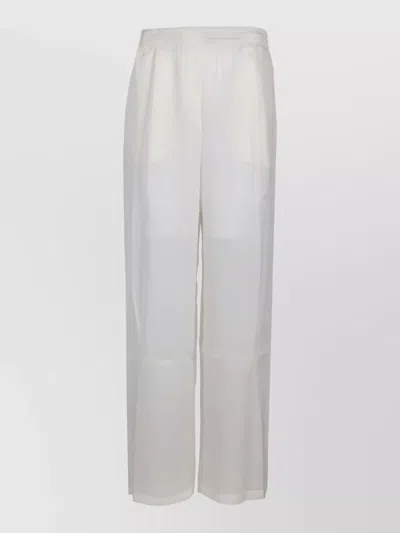 La Rose Silk Lounge Trousers Elastic Waist Wide Leg In White