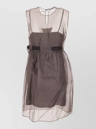 La Rose Sleeveless Dress Knee Length Bow Detail In Gray