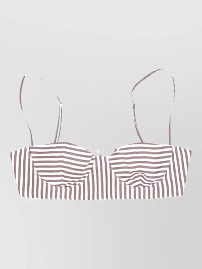 La Rose Striped Cotton Bralette Top Soft Cup In Brown