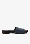 La Rose Studded Leather Clogs In Blue