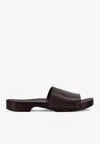 La Rose Studded Leather Clogs In Blue