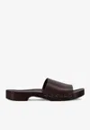 La Rose Studded Leather Clogs In Brown