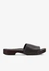 La Rose Studded Leather Clogs In Gray